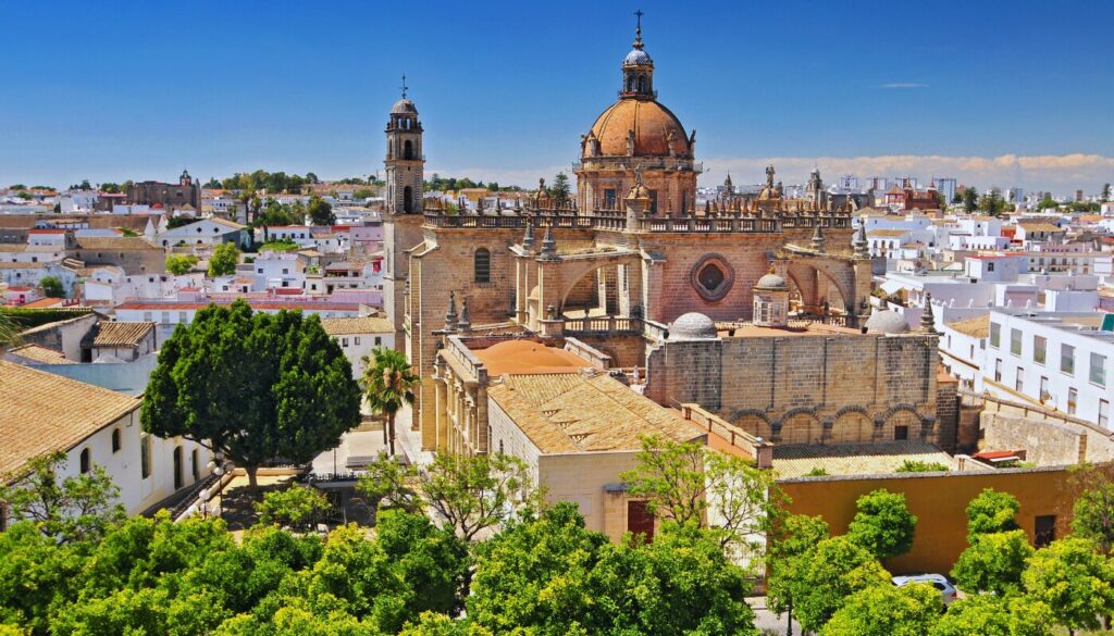 Panoramic view of Jerez Cathedral in Andalusia.